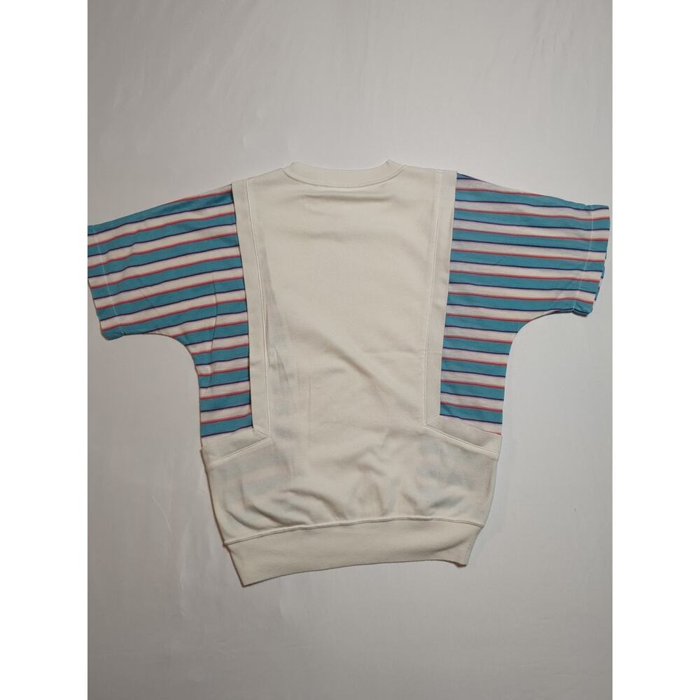 Vintage 1980’s Tshirt Women’s White striped Short Sleeve front pockets new wave - Picture 5 of 11